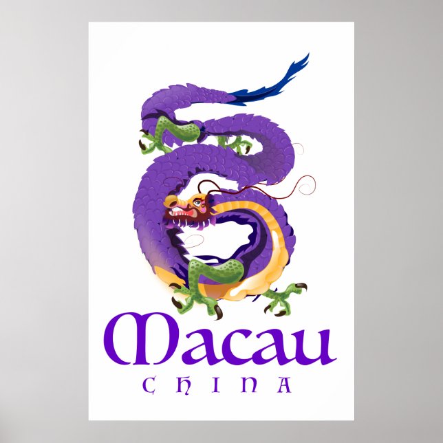 Poster Cartaz de viagem do dragão de Macau China. (Frente)