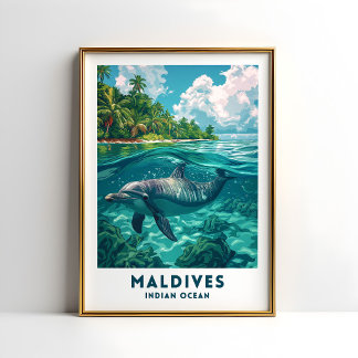 Poster Cartaz de Viagem do Golfinho das Maldivas