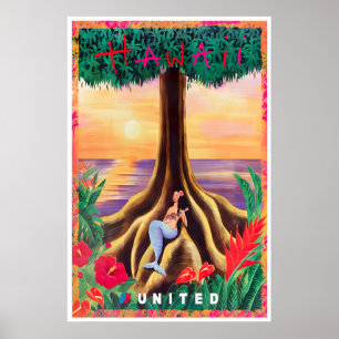 Poster Cartaz de Viagem do Havaí Arte Havaiana Unida Impr