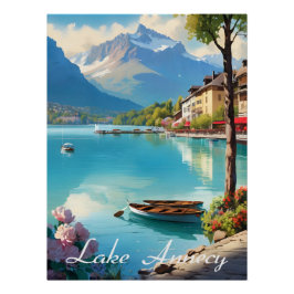 Pôster Cartaz de Viagem do Lago Annecy França Alpes