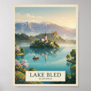 Poster Cartaz de Viagem do Lago Bled Vintage Eslovênia