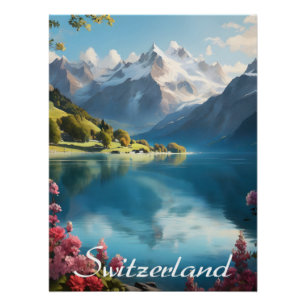 Pôster Cartaz de Viagem do Lago da Montanha Suíça