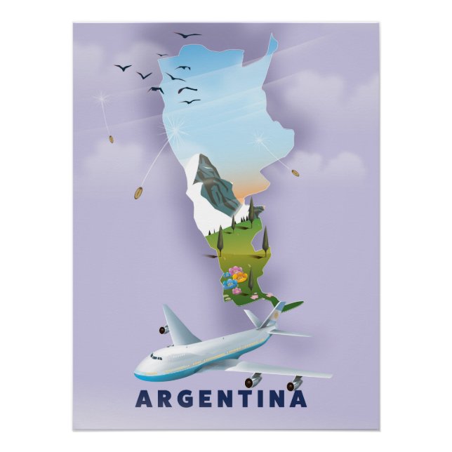 Pôster Cartaz de viagem do mapa da Argentina (Frente)