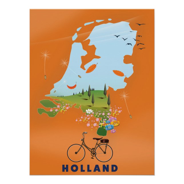 Pôster Cartaz de viagem do mapa da Holanda (Frente)