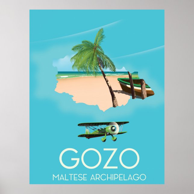 Poster Cartaz de viagem do mapa de Gozo, arquipélago malt (Frente)