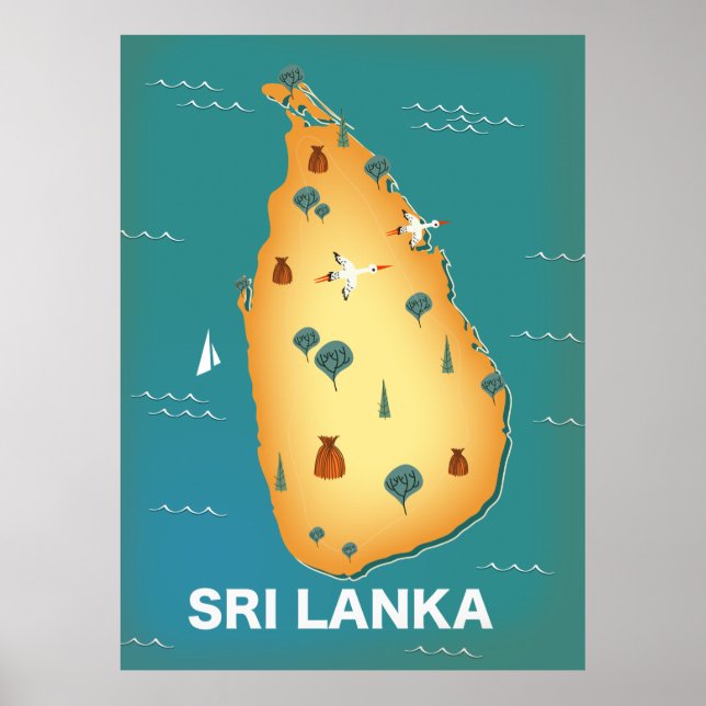 Poster Cartaz de viagem do mapa do Sri Lanka (Frente)