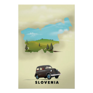 Pôster Cartaz de viagem do mapa ilustrado da Eslovênia
