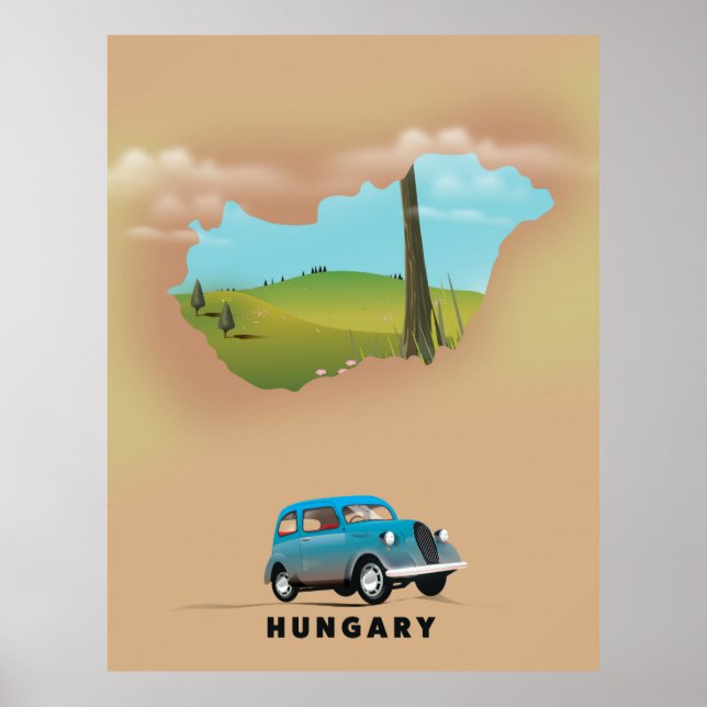 Poster Cartaz de viagem do mapa ilustrado da Hungria (Frente)