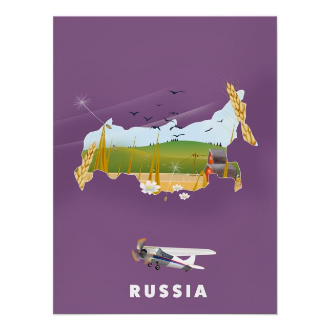 Pôster Cartaz de viagem do mapa russo (Frente)