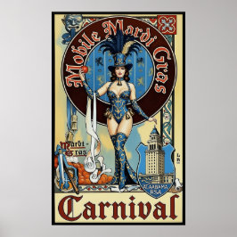 Poster Cartaz de viagem do Mardi Gras em Mobile Alabama