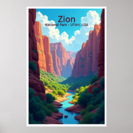 Poster Cartaz de Viagem do Parque Nacional Zion Utah