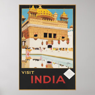 Poster Cartaz de Viagem do Templo Dourado Vintage Índia A