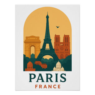 Pôster Cartaz de Viagem do Torre Eiffel Paris Vintage Fra