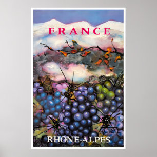 Poster Cartaz de Viagem do Vinho Francês Rhone-Alps Franç