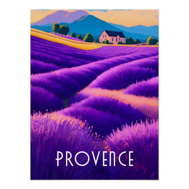 Pôster Cartaz de Viagem dos Campos de Lavanda da Provença (Frente)