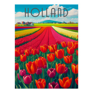 Pôster Cartaz de Viagem dos Campos de Tulipas da Holanda