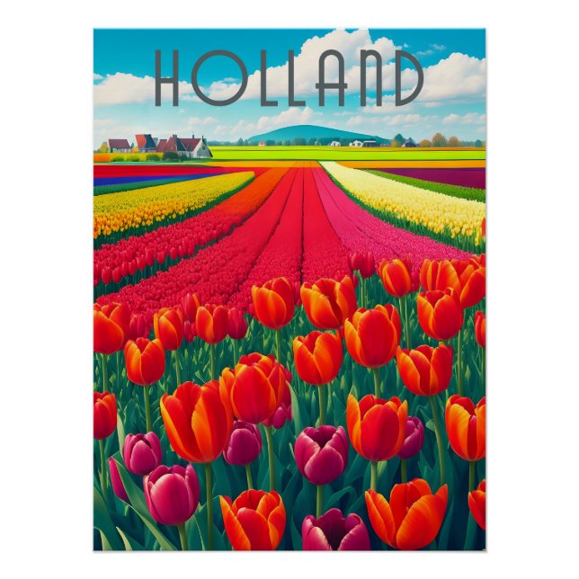 Pôster Cartaz de Viagem dos Campos de Tulipas da Holanda (Frente)