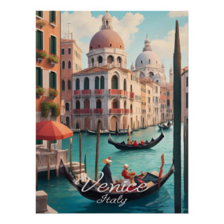 Pôster Cartaz de Viagem dos Canais de Veneza Itália