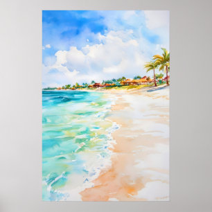 Poster Cartaz de Viagem em Aquarela Vintage de Aruba