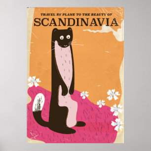 Poster Cartaz de viagem escandinavo vintage.
