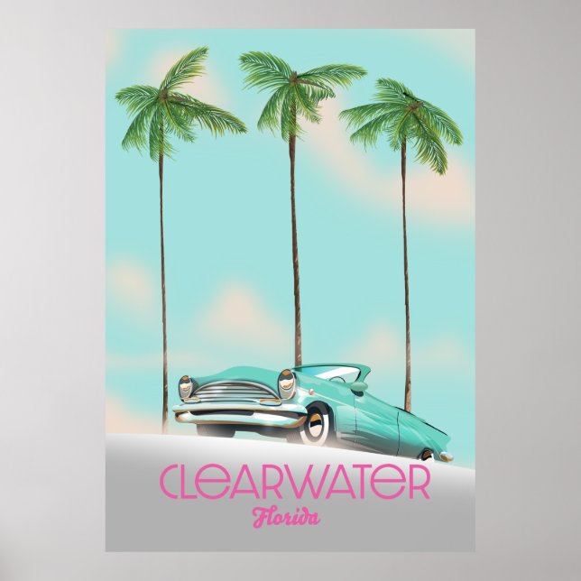 Poster Cartaz de viagem estilo retrô de Clearwater Flórid (Frente)