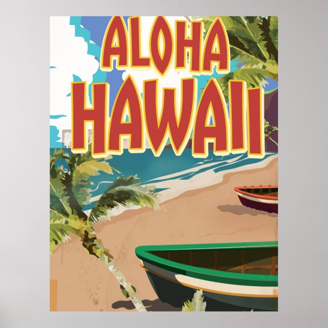 Pôster Cartaz de viagem estilo vintage Aloha Hawaii (Frente)