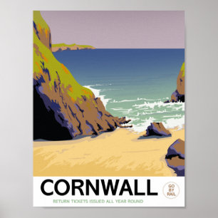 Poster Cartaz de viagem estilo vintage da Cornualha.