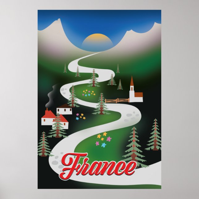 Poster Cartaz de viagem estilo vintage da França. (Frente)
