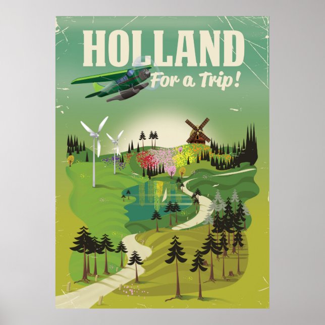 Poster cartaz de viagem estilo vintage da Holanda (Frente)