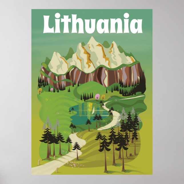 Pôster Cartaz de viagem estilo vintage da Lituânia (Frente)