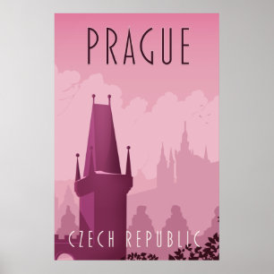 Poster Cartaz de viagem estilo vintage de Praga República