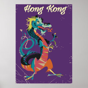 Pôster Cartaz de viagem estilo vintage do Dragão de Hong