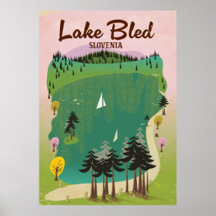 Poster Cartaz de viagem estilo vintage do Lago Bled Eslov