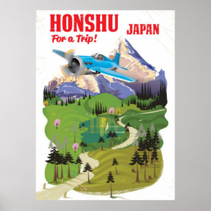 Poster Cartaz de viagem estilo vintage Honshu Japão