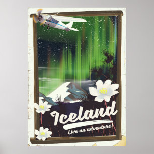 Pôster Cartaz de viagem estilo vintage paisagem da Islând