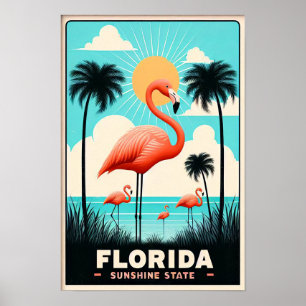 Poster Cartaz de Viagem Flamingo Vintage da Flórida