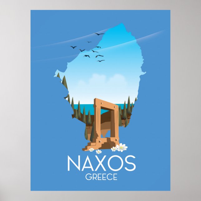 Poster Cartaz de viagem grego Mapa de Naxos. (Frente)