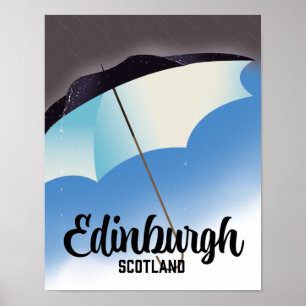 Poster Cartaz de viagem guarda-chuva Edimburgo Escócia