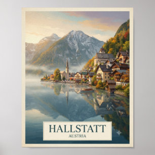 Poster Cartaz de Viagem Hallstatt Vintage Áustria Alpes