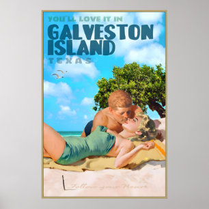 Poster Cartaz de Viagem Ilha Galveston Texas Marilyn