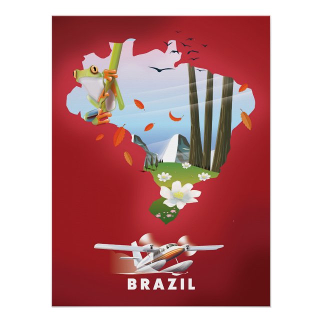 Pôster Cartaz de viagem ilustrado do Brasil. (Frente)