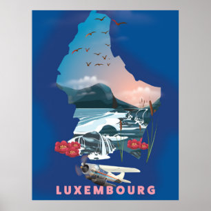 Poster Cartaz de viagem ilustrado do mapa de Luxemburgo.