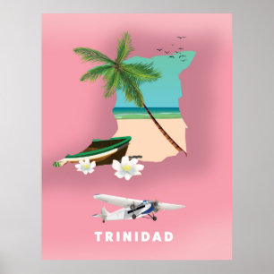Poster Cartaz de viagem ilustrado do mapa de Trinidad.