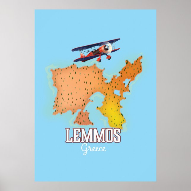 Poster Cartaz de viagem ilustrado do mapa grego de Lemmos (Frente)