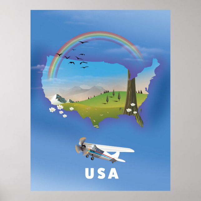 Poster Cartaz de viagem ilustrado dos EUA (Frente)