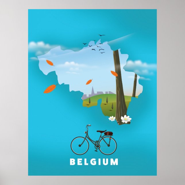 Poster Cartaz de viagem impresso do mapa da Bélgica. (Frente)