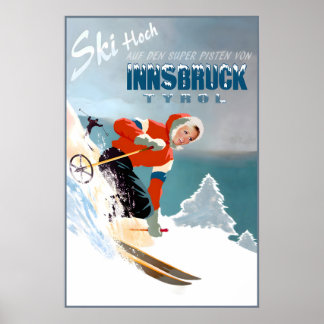 Poster Cartaz de Viagem Innsbruck Áustria Neve Esqui Kerw