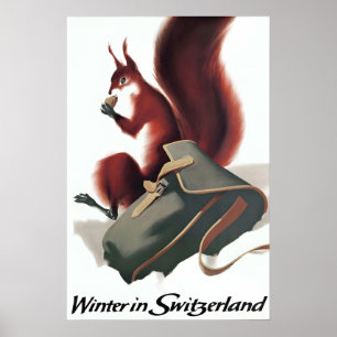 Poster Cartaz de Viagem -Inverno na Suíça- Esportes Esqui