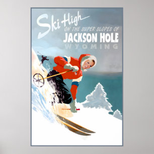 Poster Cartaz de Viagem Jackson Hole Wyoming Tetons Neve
