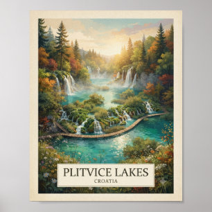 Poster Cartaz de Viagem Lagos Plitvice Vintage Croácia